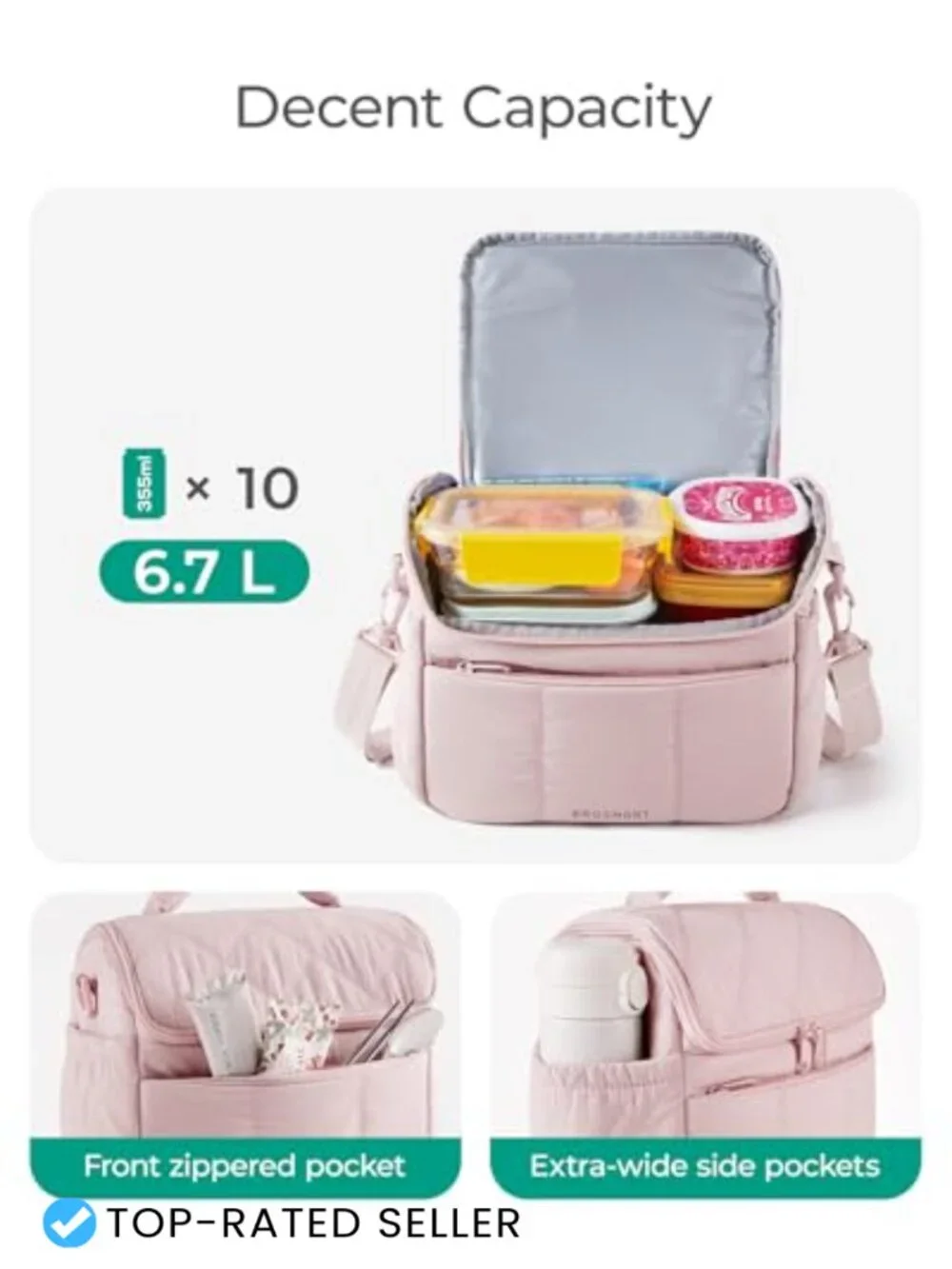 Insulated Quilted Lunch Tote, Padded Waterproof Cooler Bag for Work Picnic